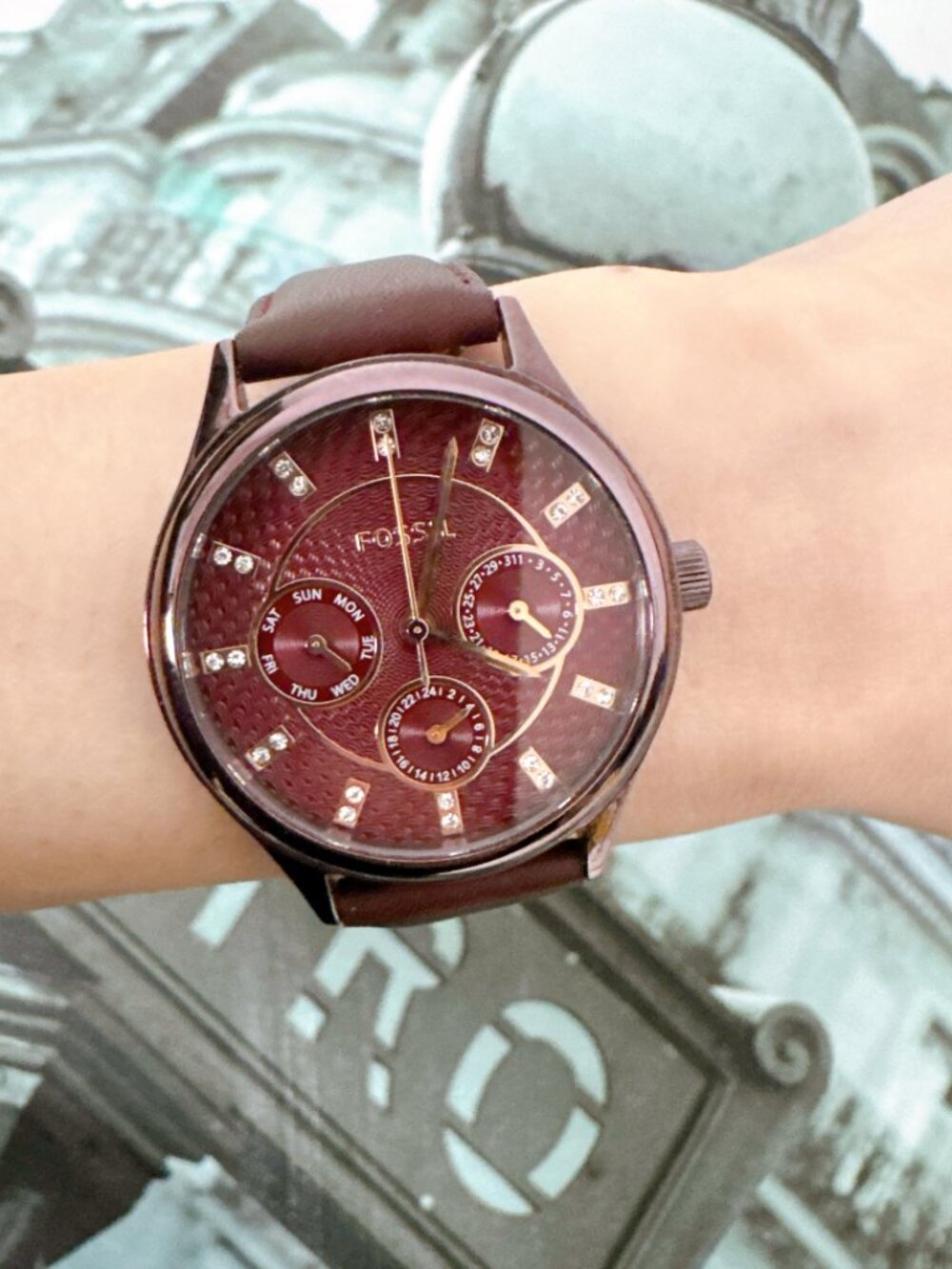 Fossil BQ3285 Sophisticate Multifunction Womens Wine Leather Watch